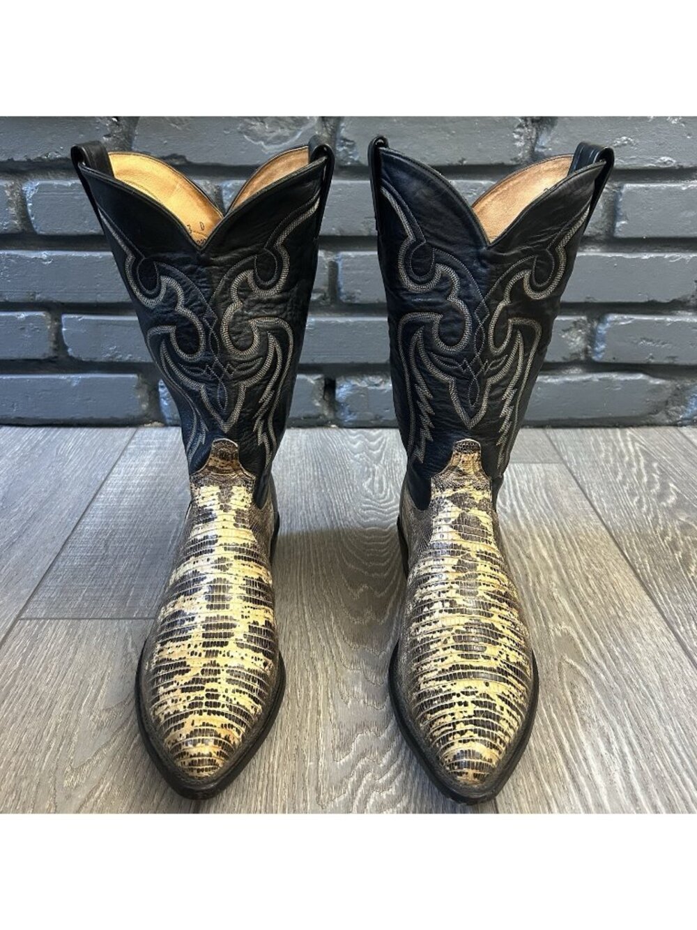 Tony Lama Vintage Y1099 Natural Teju Lizard Cowboy Western Boots Mens 13 D